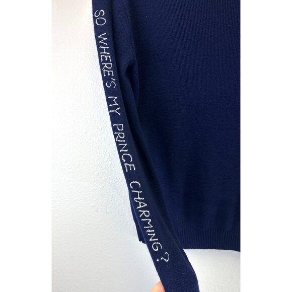 Vintage Cyn Les Shirlee Sweater Womens Size S Blue Retro 1970s Embroidered Frogs - Picture 11 of 12